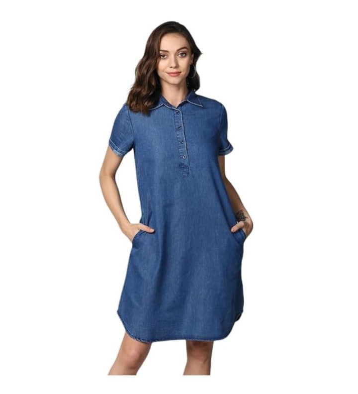 Utility Wear: Women's Denim Solid Collar Dress