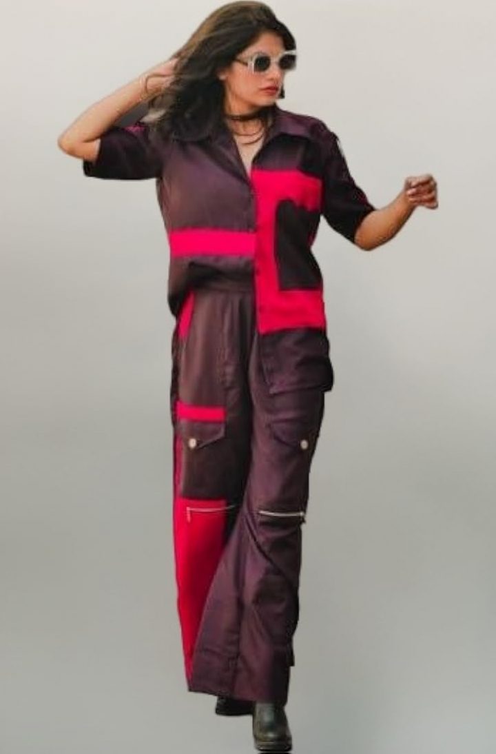 irport Looks: TWIN SHADE Women's Purple Pink Colorblock Co-Ord Set