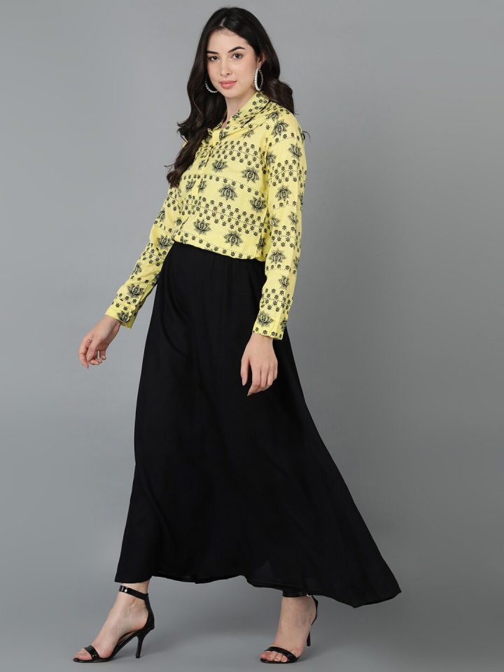 732a211d-cf4a-411e-9135-93daf8a341191688733926847WomenFitandFlareYellowandBlackTopandSkirtSet3