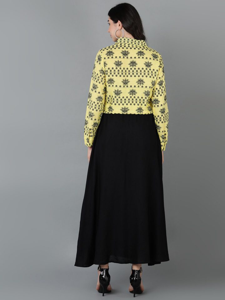 7b108693-6220-42ad-9b8c-823aef4b4f121688733926818WomenFitandFlareYellowandBlackTopandSkirtSet4