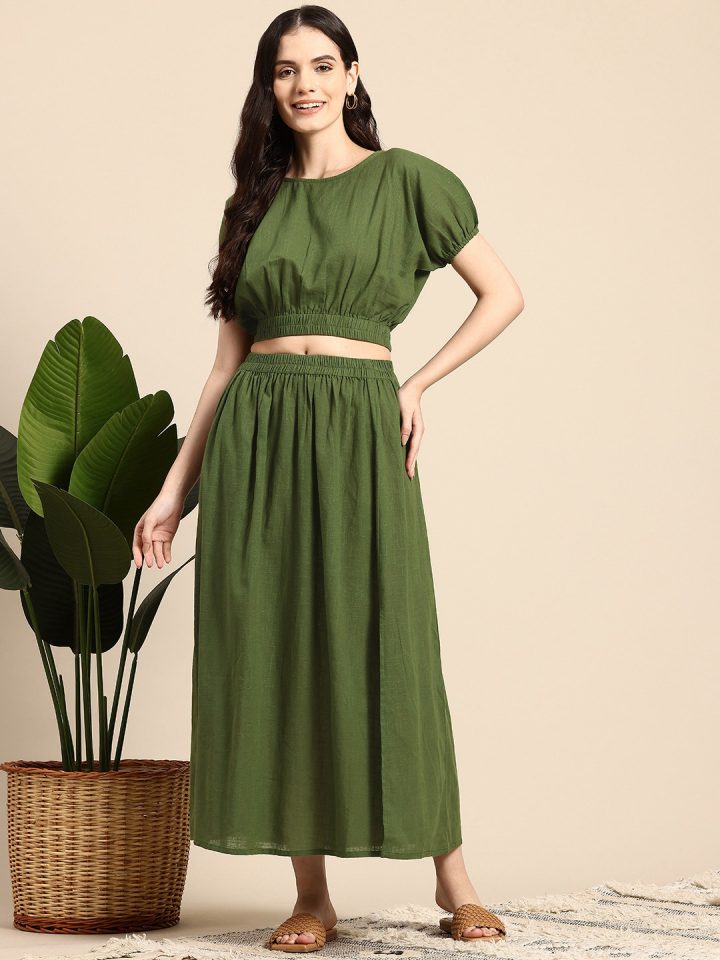 Layered Sets: Pure Cotton Crop Top With Skirt