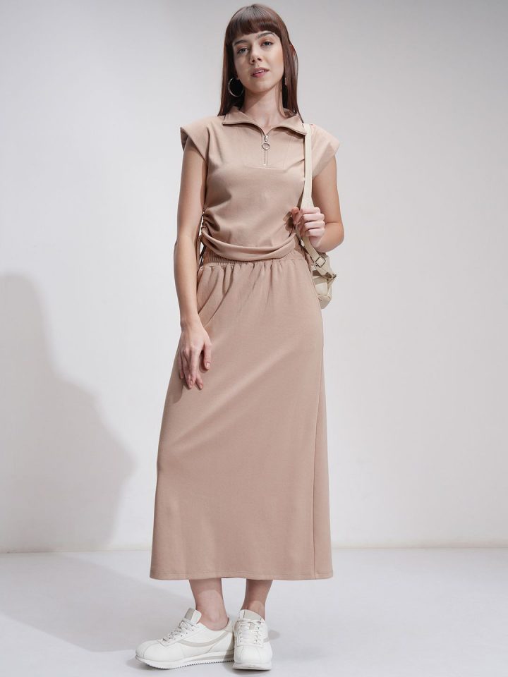 Layered Sets: Pure Cotton Shirt Collar Top & Midi Skirt